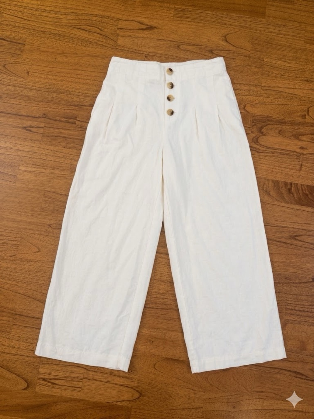 Sincerely Jules White Linen Blend Button Front Wide Leg Cropped Pants Small EUC